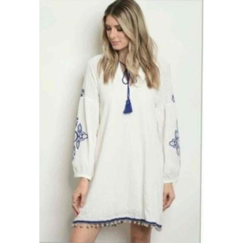 Honey Punch Prairie Boho Embroidered Peasant Dress Top L Embroidered Cottagecore